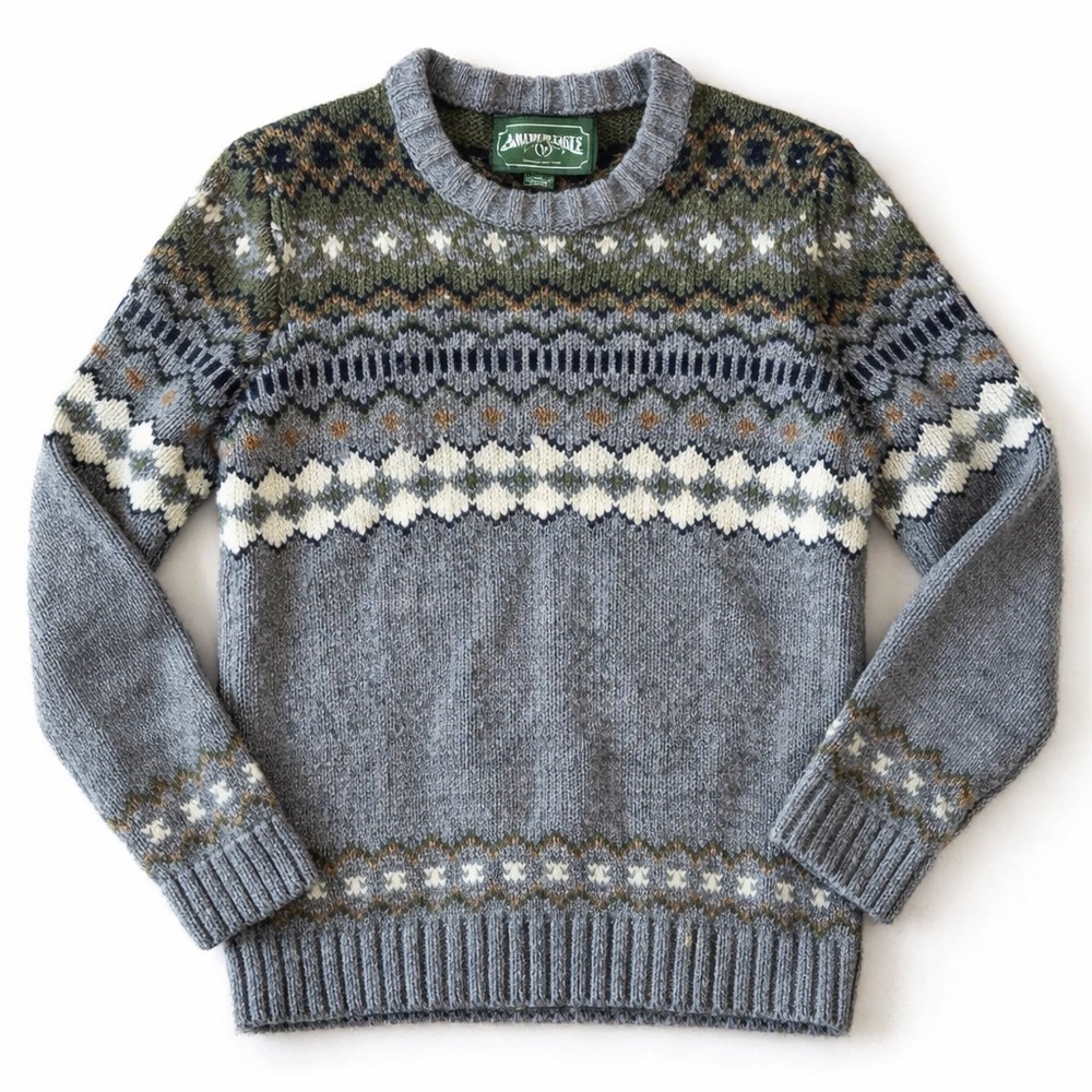 American Eagle Fair Isle Nordic Sweater Men’s Large Gray Cabin Winter Knit